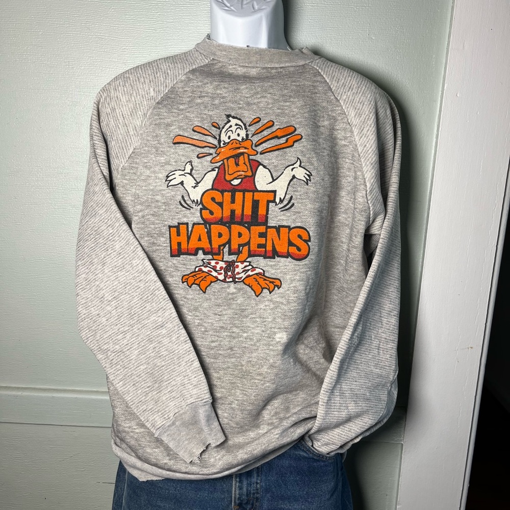 True Vintage 80s Sh*t Happens Duck Crew neck Sweatshirt Soft/Worn Fun M/S W/M